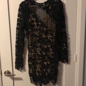 Black mesh with skin tone under dress